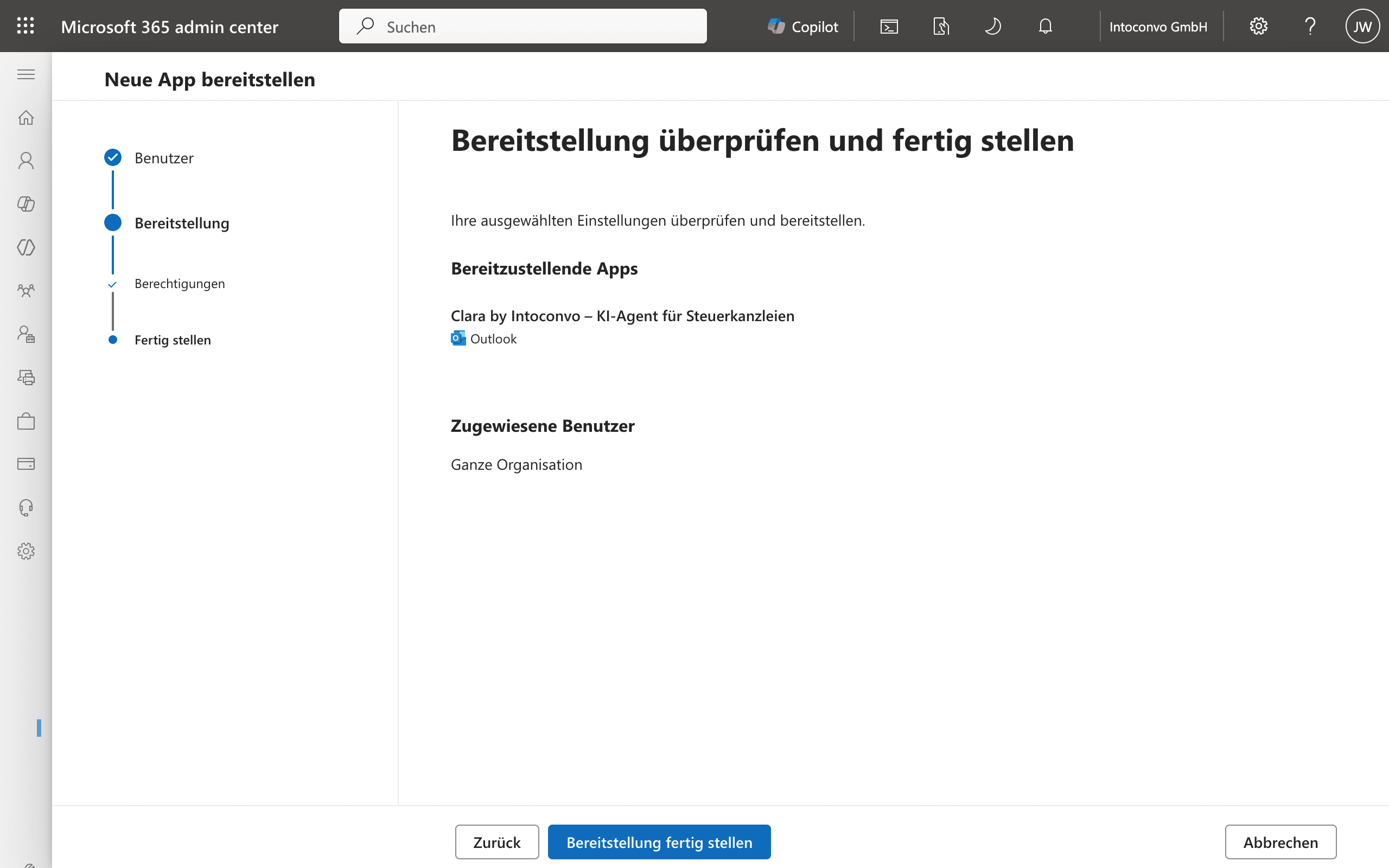 Übersicht der Bereitstellung vor dem Abschluss